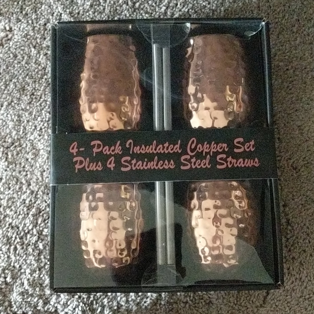 4 Pack Insulated Copper Mug Set with Straws